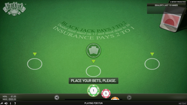 Blackjack gameplay screenshot