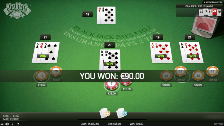 Blackjack gameplay screenshot